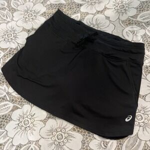 Asics Women Tennis Skort Skirt w/ Shorts Small Black Stretch Front Drawstring